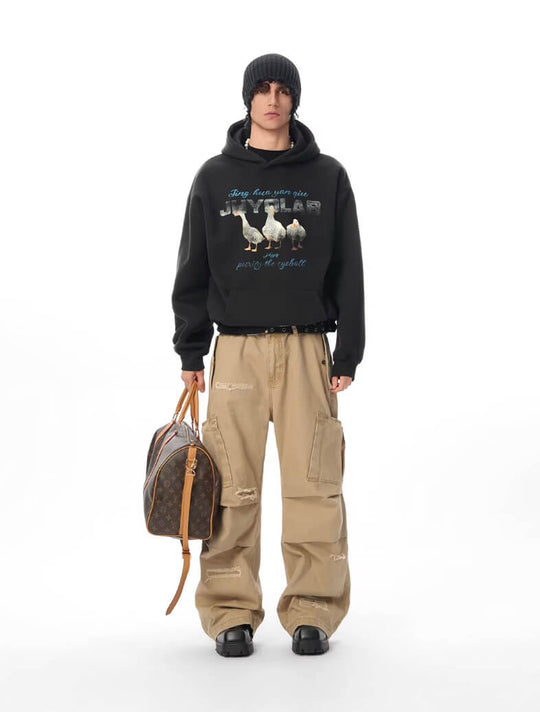 JHYQ Vintage Lucky Duck Print Hoodie | Face 3 Face