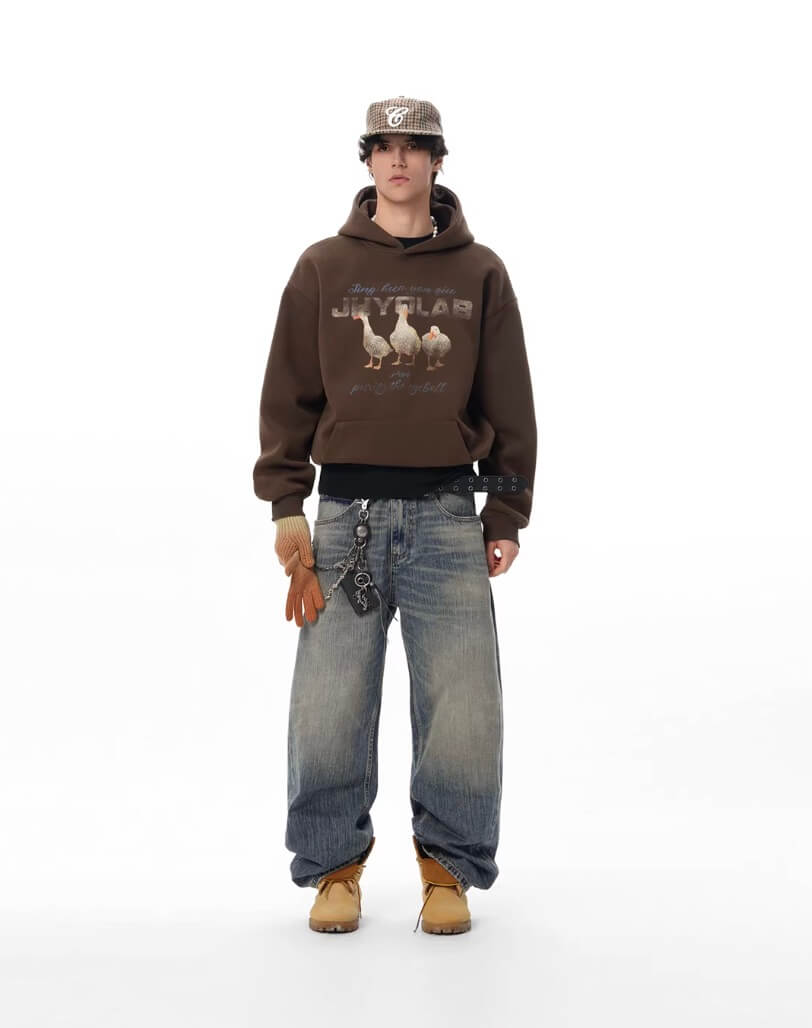 JHYQ Vintage Lucky Duck Print Hoodie | Face 3 Face
