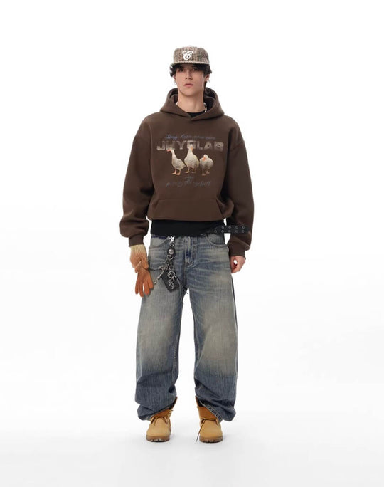 JHYQ Vintage Lucky Duck Print Hoodie | Face 3 Face