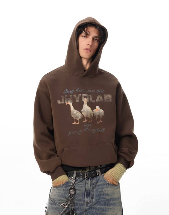 JHYQ Vintage Lucky Duck Print Hoodie | Face 3 Face