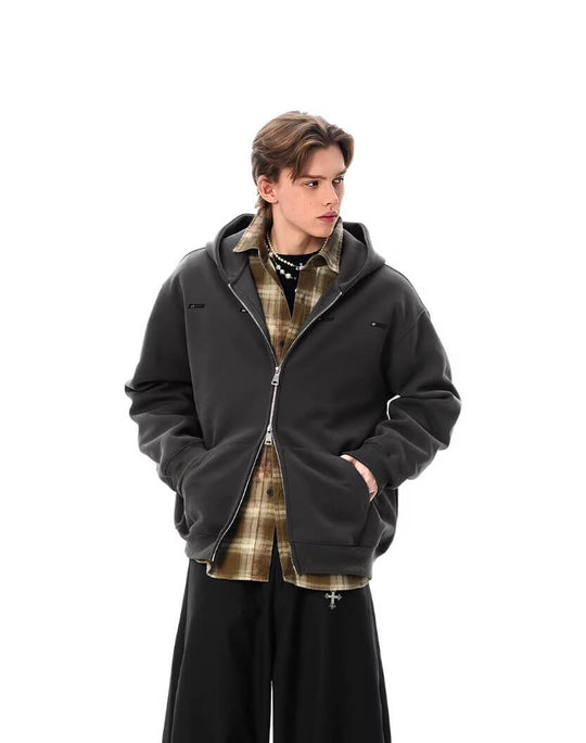 JHYQ Small Logo Double Zipper Hoodie | Face 3 Face