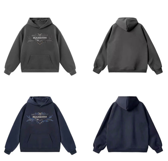 JHYQ RANDOM Letter Print Studded Hoodie | Face 3 Face