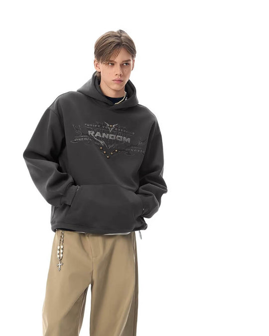 JHYQ RANDOM Letter Print Studded Hoodie | Face 3 Face