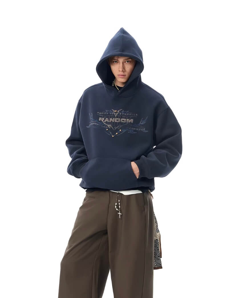 JHYQ RANDOM Letter Print Studded Hoodie | Face 3 Face