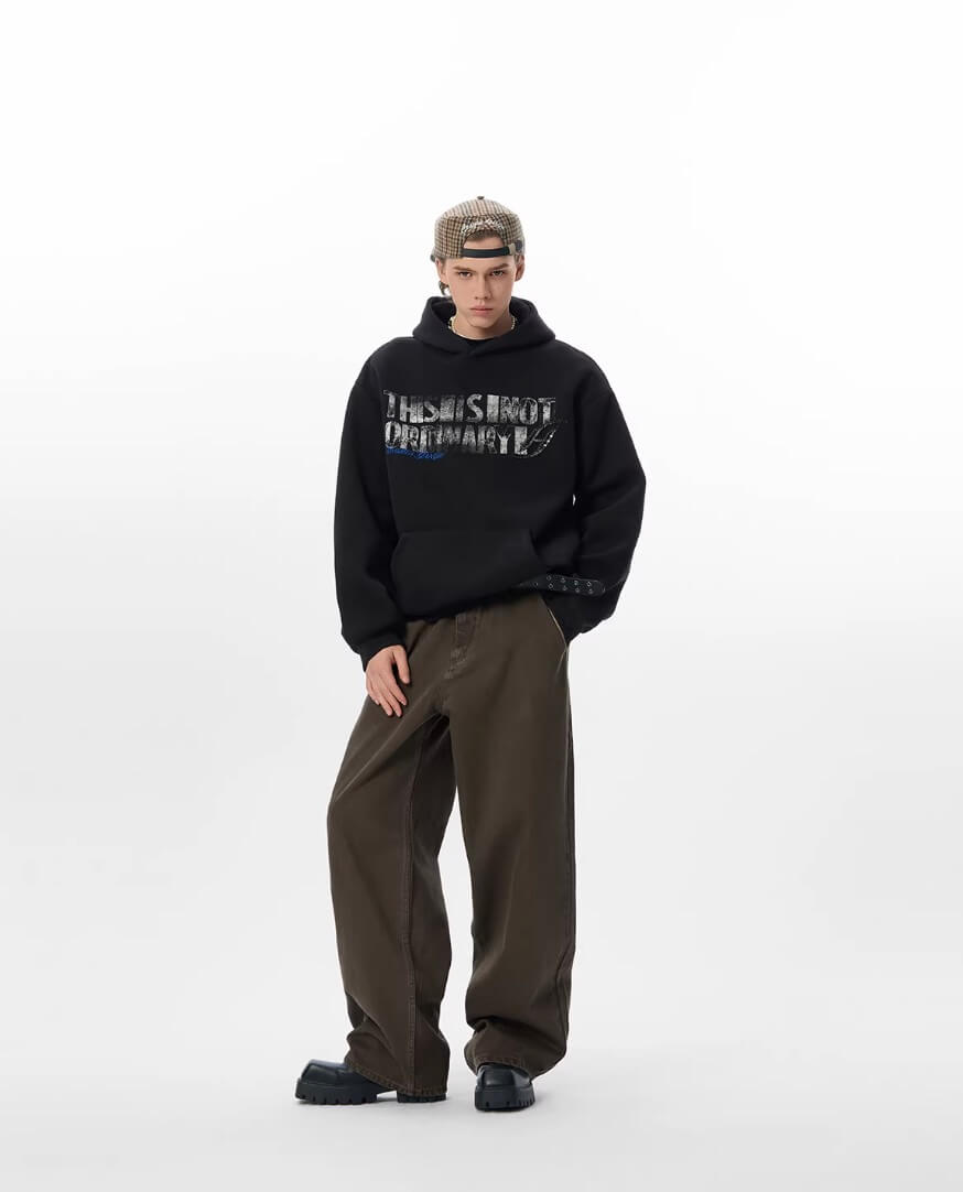 JHYQ Vintage Letter Print Rivet Hoodie | Face 3 Face