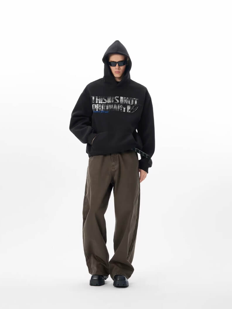 JHYQ Vintage Letter Print Rivet Hoodie | Face 3 Face