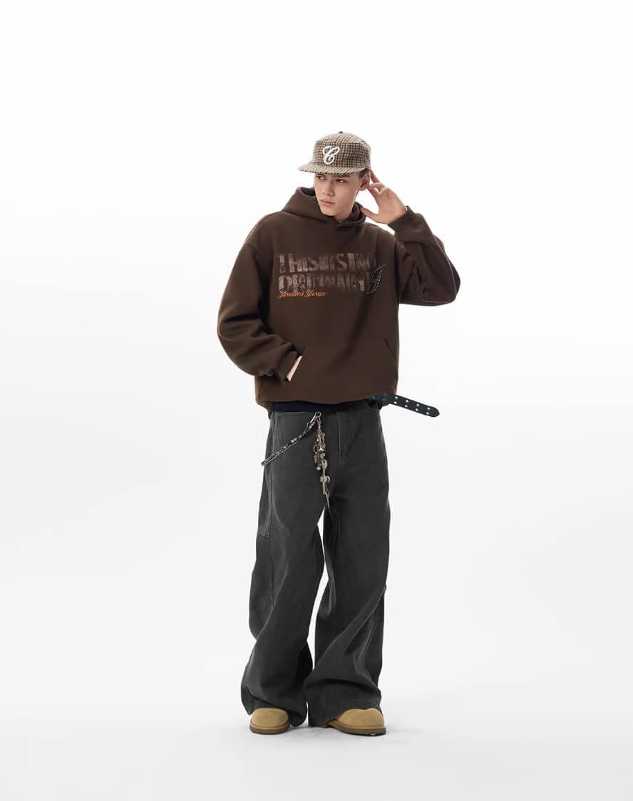 JHYQ Vintage Letter Print Rivet Hoodie | Face 3 Face