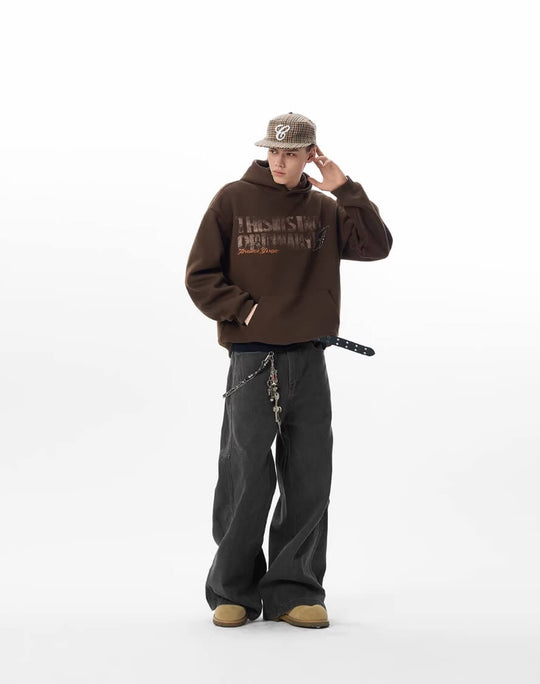 JHYQ Vintage Letter Print Rivet Hoodie | Face 3 Face
