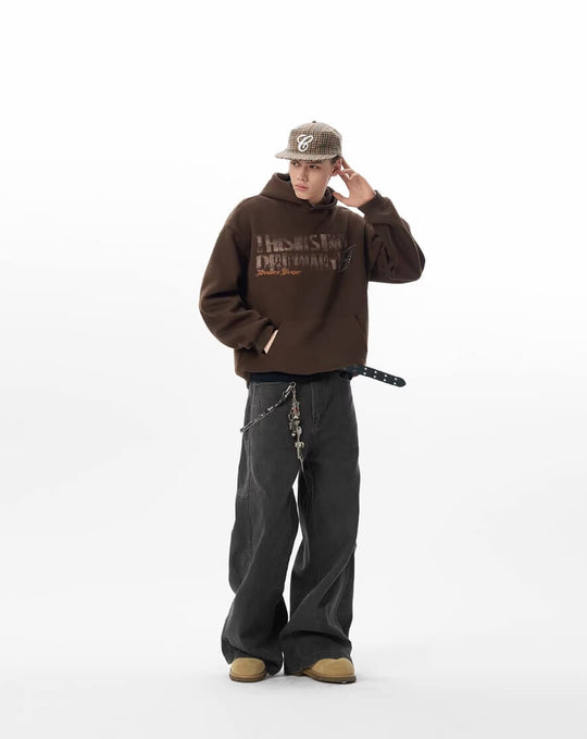 JHYQ Vintage Letter Print Rivet Hoodie | Face 3 Face