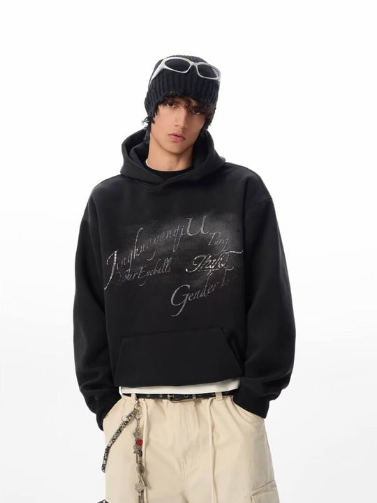 JHYQ Vintage Gradient Lettering Print Hoodie | Face 3 Face