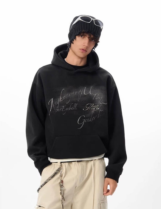 JHYQ Vintage Gradient Lettering Print Hoodie | Face 3 Face