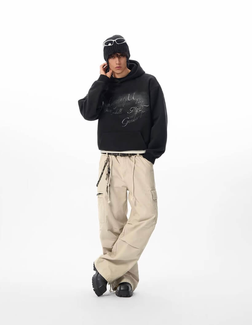 JHYQ Vintage Gradient Lettering Print Hoodie | Face 3 Face