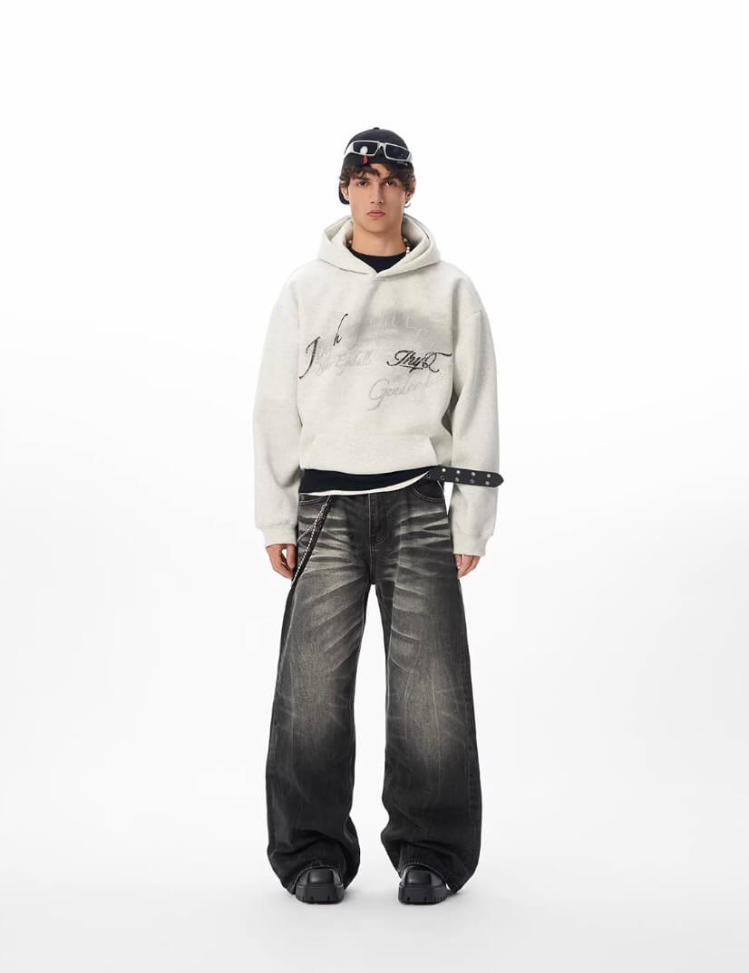 JHYQ Vintage Gradient Lettering Print Hoodie | Face 3 Face