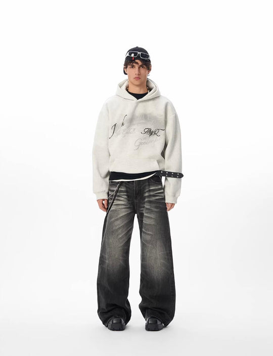 JHYQ Vintage Gradient Lettering Print Hoodie | Face 3 Face