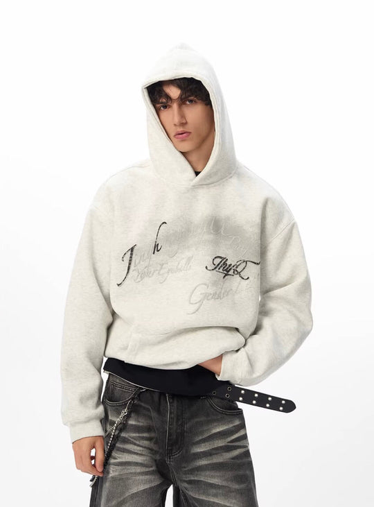 JHYQ Vintage Gradient Lettering Print Hoodie | Face 3 Face