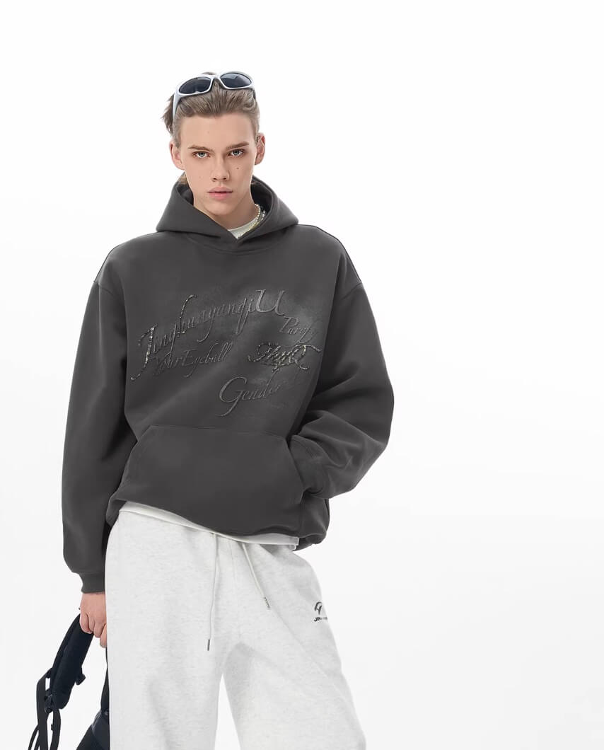 JHYQ Vintage Gradient Lettering Print Hoodie | Face 3 Face