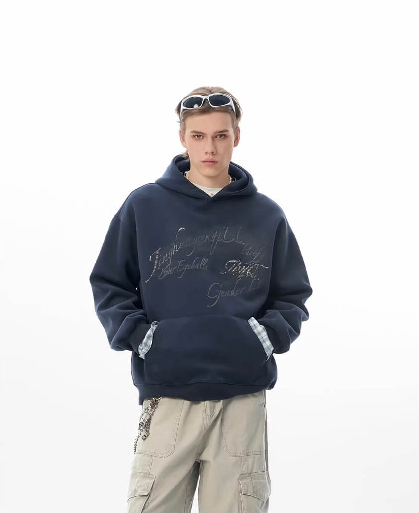 JHYQ Vintage Gradient Lettering Print Hoodie | Face 3 Face