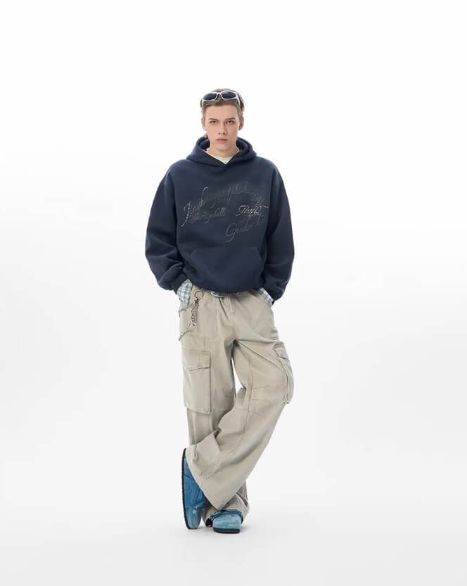 JHYQ Vintage Gradient Lettering Print Hoodie | Face 3 Face