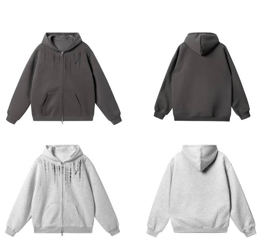 JHYQ Vertical Code Print Double Zipper Hoodie | Face 3 Face