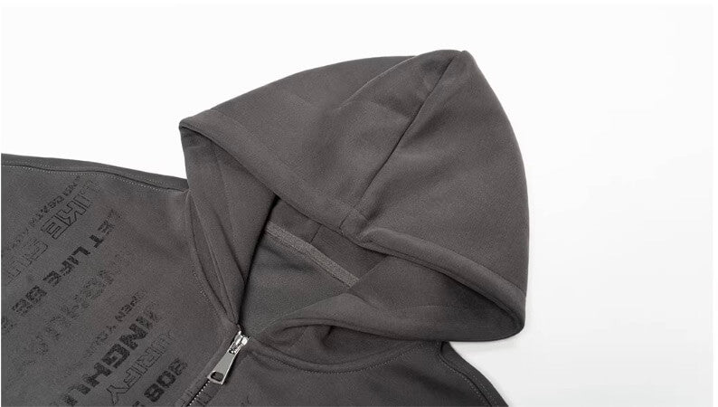 JHYQ Vertical Code Print Double Zipper Hoodie | Face 3 Face