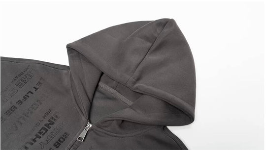JHYQ Vertical Code Print Double Zipper Hoodie | Face 3 Face