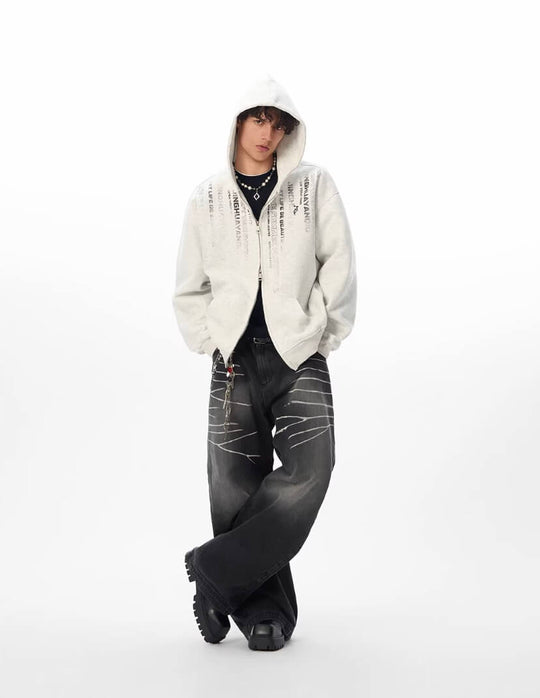 JHYQ Vertical Code Print Double Zipper Hoodie | Face 3 Face