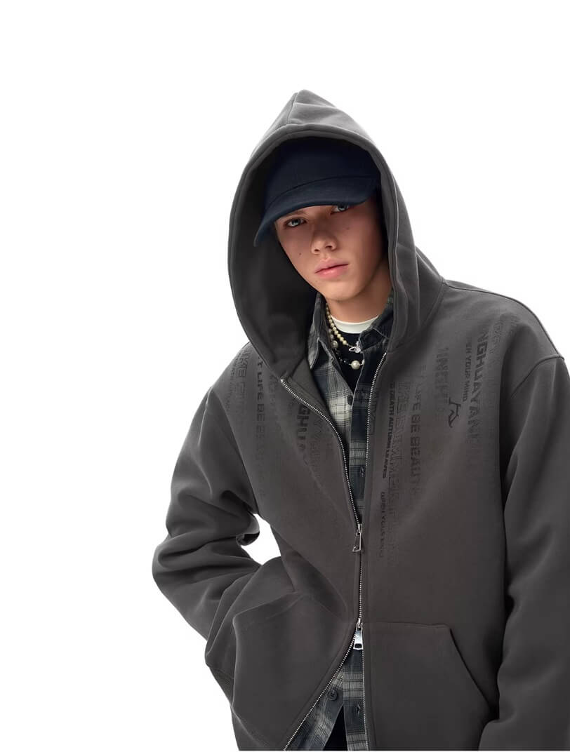 JHYQ Vertical Code Print Double Zipper Hoodie | Face 3 Face