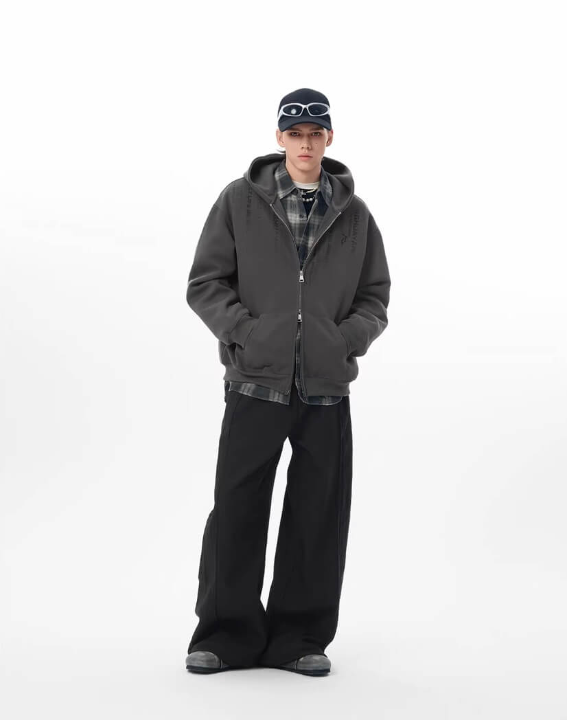 JHYQ Vertical Code Print Double Zipper Hoodie | Face 3 Face