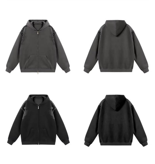 JHYQ Punk Style Studded Double Zipper Hoodie | Face 3 Face