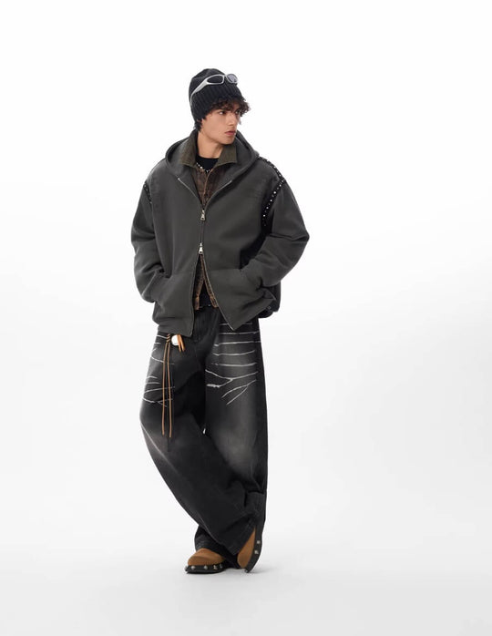 JHYQ Punk Style Studded Double Zipper Hoodie | Face 3 Face
