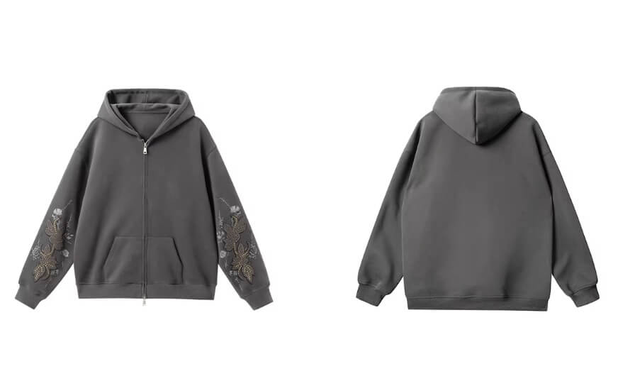 JHYQ Floral Print Studded Double Zipper Hoodie | Face 3 Face