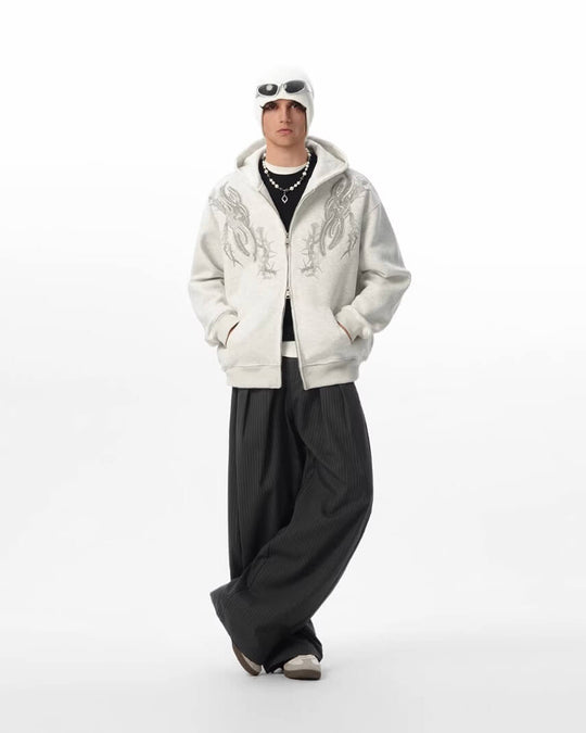 JHYQ Rhinestone Thorn Print Double Zipper Hoodie | Face 3 Face