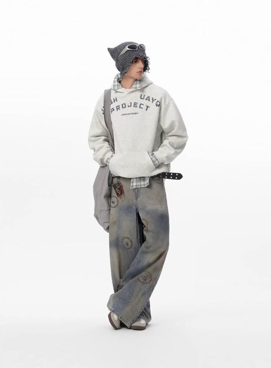JHYQ Vintage Curved Lettering Print Hoodie | Face 3 Face