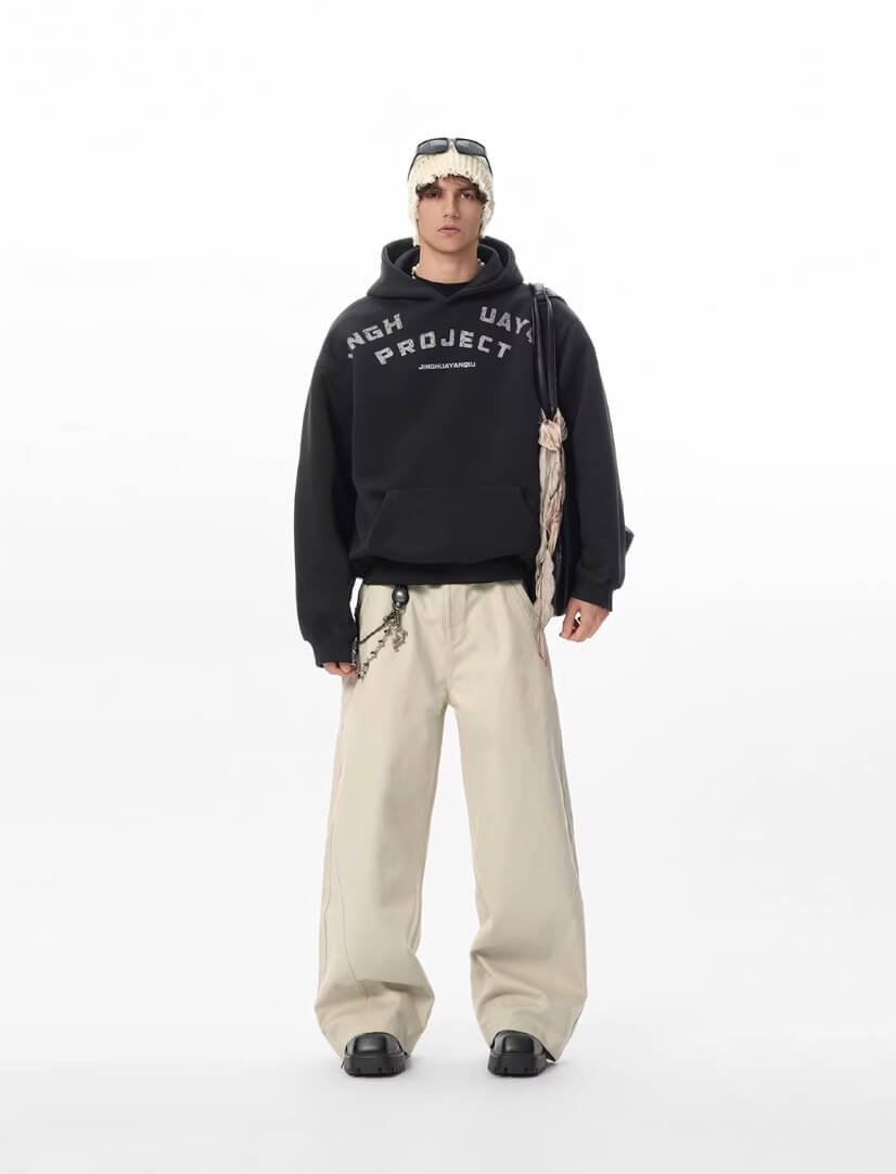 JHYQ Vintage Curved Lettering Print Hoodie | Face 3 Face