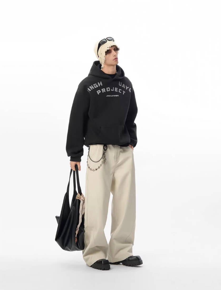 JHYQ Vintage Curved Lettering Print Hoodie | Face 3 Face