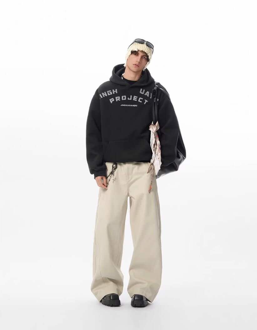JHYQ Vintage Curved Lettering Print Hoodie | Face 3 Face