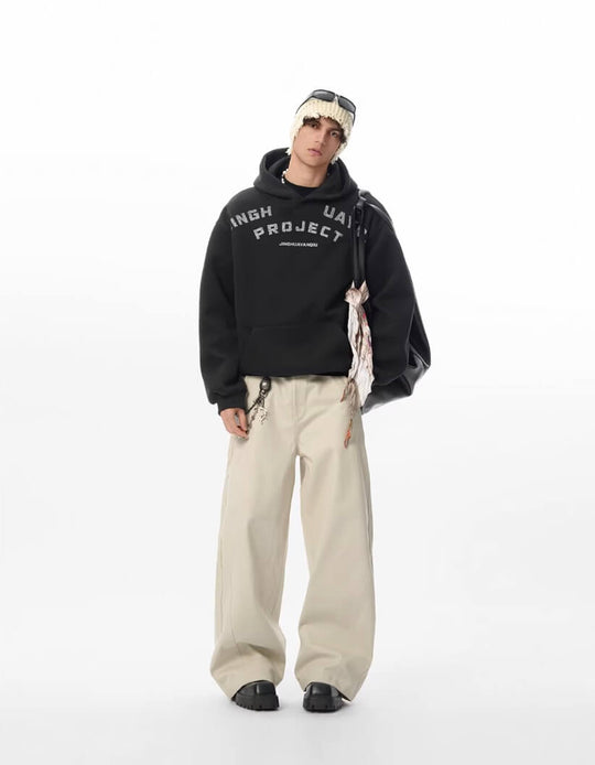 JHYQ Vintage Curved Lettering Print Hoodie | Face 3 Face