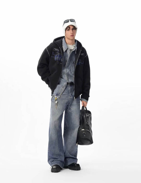 JHYQ Fist Print Rivet Shoulder Detail Cropped Zip Up Hoodie | Face 3 Face