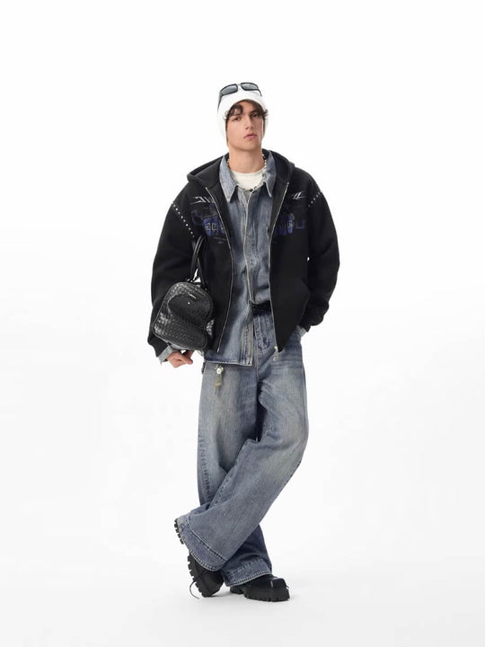 JHYQ Fist Print Rivet Shoulder Detail Cropped Zip Up Hoodie | Face 3 Face