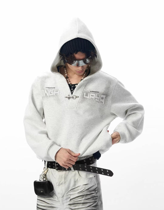 JHYQ Metal Buckle V Neck Cropped Hoodie | Face 3 Face