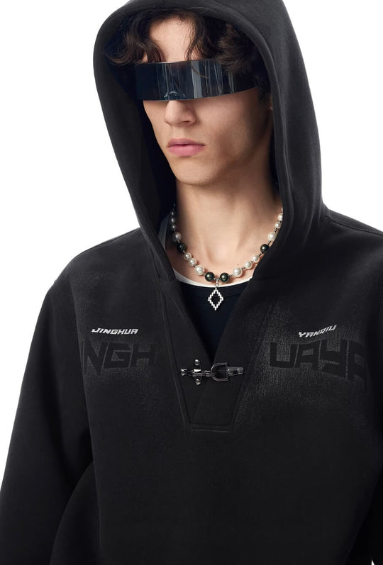 JHYQ Metal Buckle V Neck Cropped Hoodie | Face 3 Face