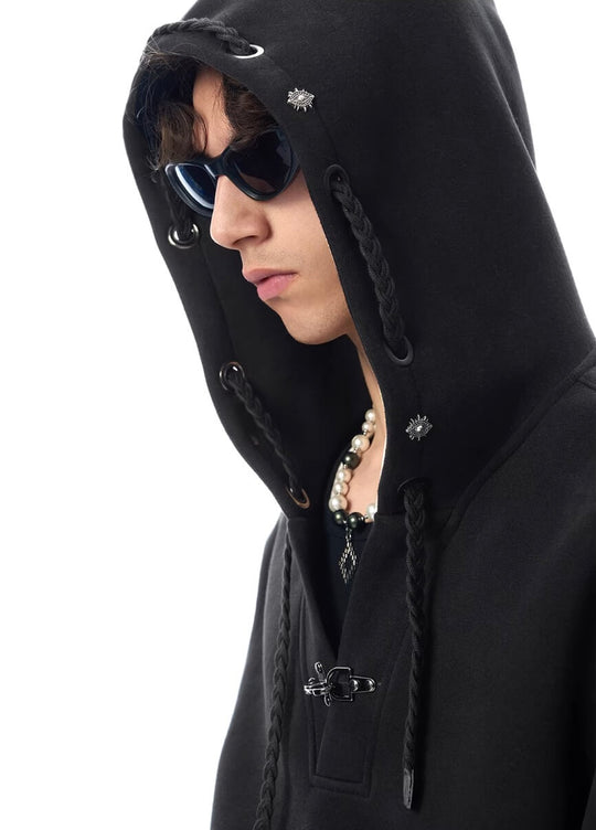 JHYQ Eye Rivet Rope Drawstring V Neck Cropped Hoodie | Face 3 Face