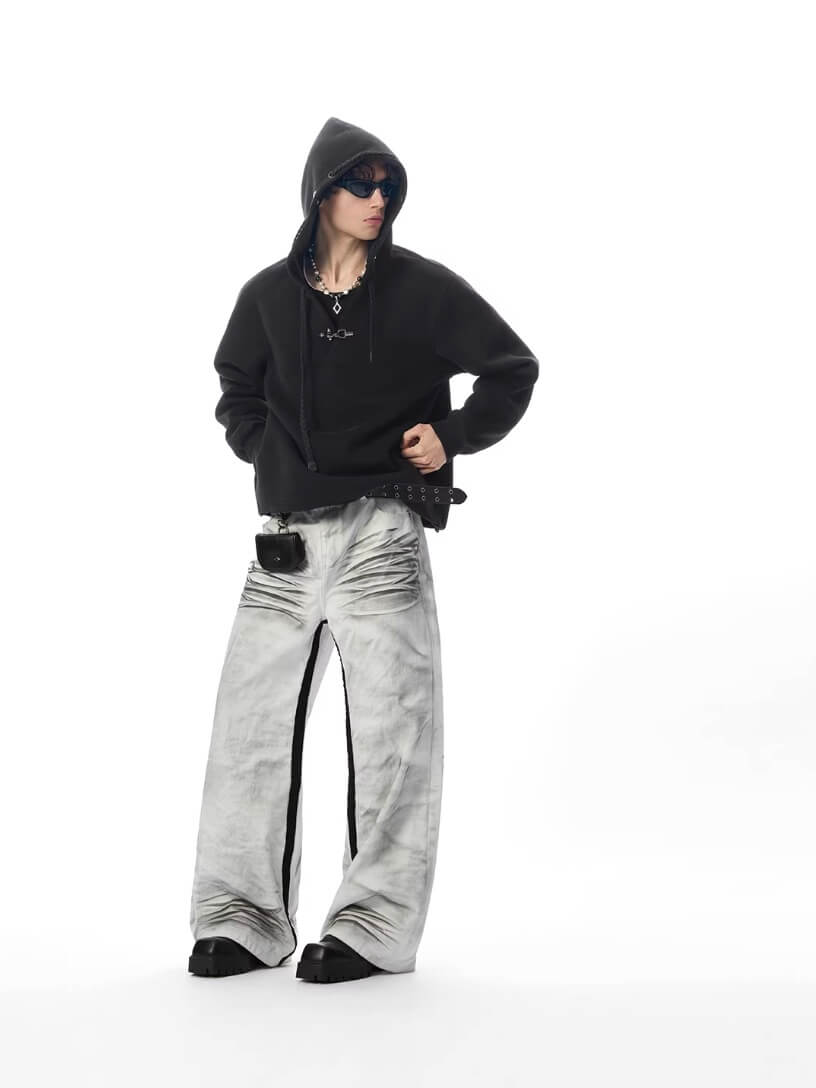 JHYQ Eye Rivet Rope Drawstring V Neck Cropped Hoodie | Face 3 Face