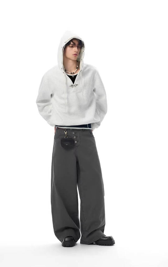 JHYQ Eye Rivet Rope Drawstring V Neck Cropped Hoodie | Face 3 Face