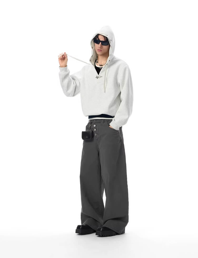 JHYQ Eye Rivet Rope Drawstring V Neck Cropped Hoodie | Face 3 Face