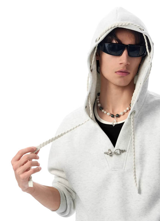 JHYQ Eye Rivet Rope Drawstring V Neck Cropped Hoodie | Face 3 Face