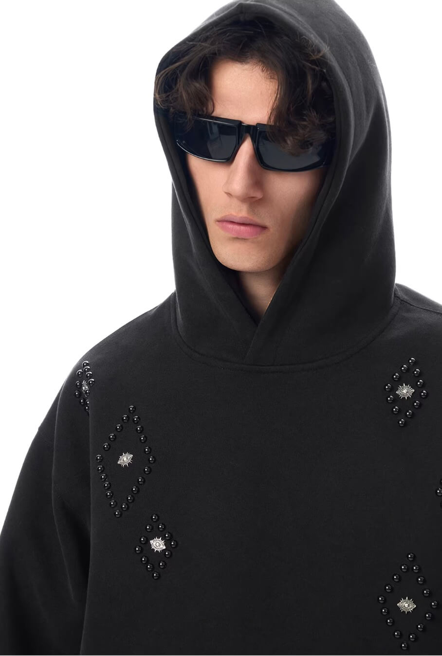 JHYQ Diamond Studded Eye Rivet Hoodie | Face 3 Face