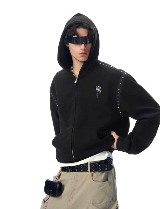 JHYQ Rivet Shoulder Cropped Zip Up Hoodie | Face 3 Face