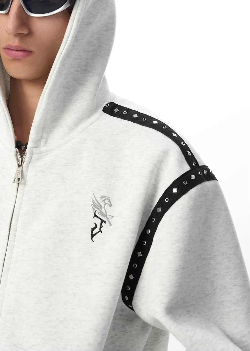 JHYQ Rivet Shoulder Cropped Zip Up Hoodie | Face 3 Face