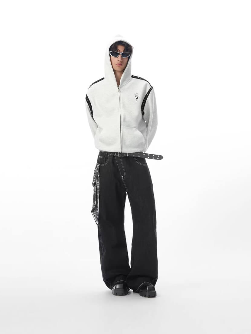 JHYQ Rivet Shoulder Cropped Zip Up Hoodie | Face 3 Face